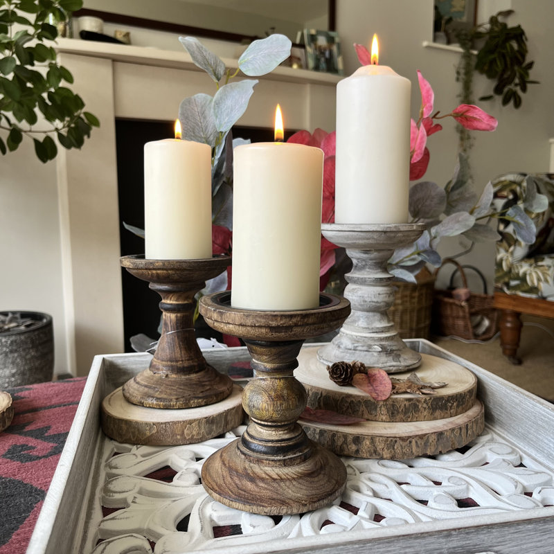 Wood Tabletop / Centrepiece Candlestick, Brown