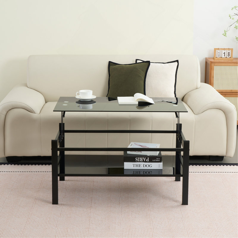 Table basse à plateau relevable en verre