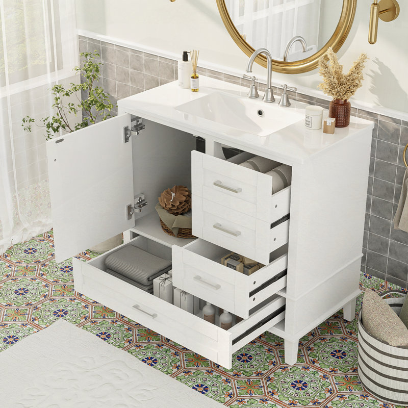 Bathroom Vanity with Solid Pine Frame, White