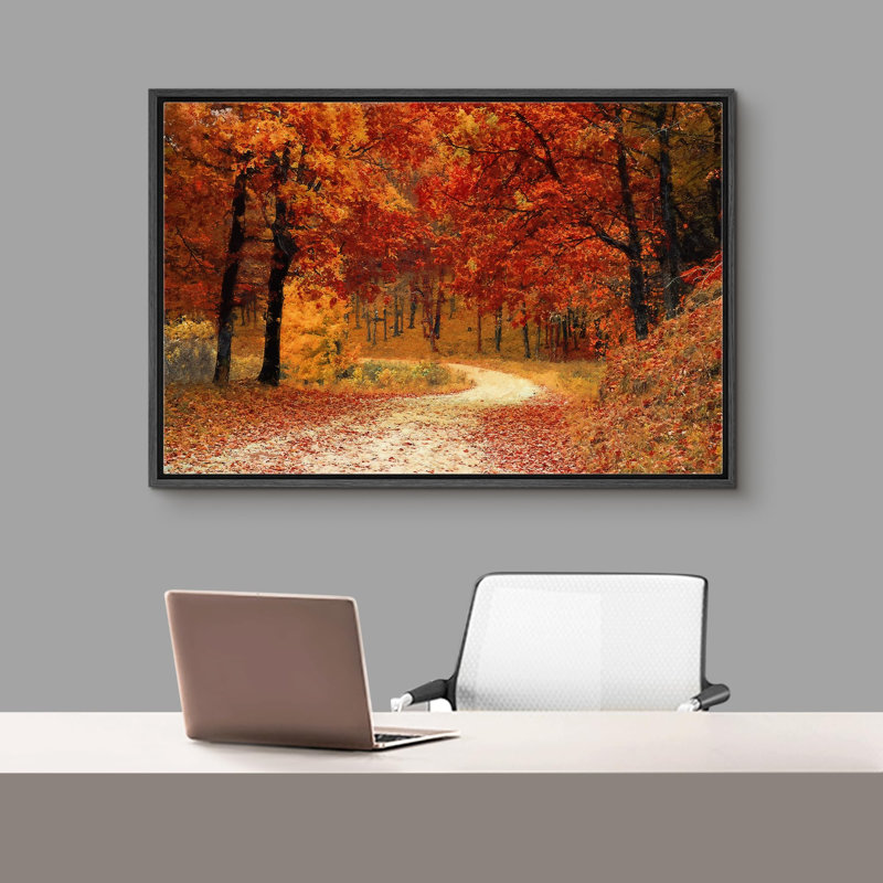 «Autumn Fall Vibrant Orange Forest Trees Nature Landscape», grande impression sur toile encadrée, Cadre flottant noir