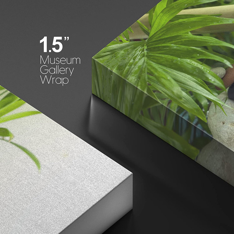 Palm orchidées et pierres zen avec chute d'eau - reproduction de photo sur toile tendue, H 12 po x l 18 po x P 2 po