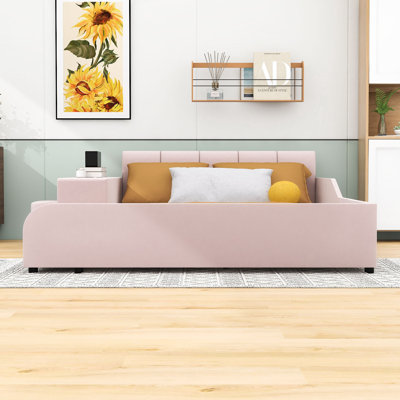 Lit plateforme en velours avec bureau Wakeeny
