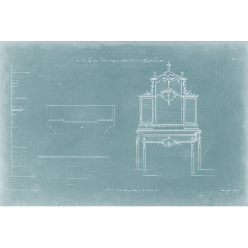 Ladys Writing Table & Bookcase by Thomas Chippendale - Wrapped Canvas Print, 30cm H x 46cm W