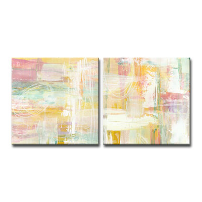 «Honey Peach Floral» par Jasmine Mills - ensemble de 2 reproductions d'art sur toiles tendues