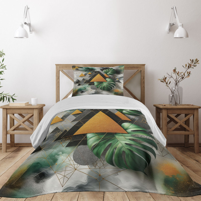 Polyester Geometric Shapes Coverlet, Twin Coverlet + 1 Standard Shams