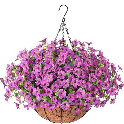 Artificielle artificielle plantes suspendues panier de fleurs pour la décoration extérieure extérieure d'été, fausse soie UV résistant aux rayons du soleil véritable coloré marguerite eucalyptus pour porche maison patio balcon