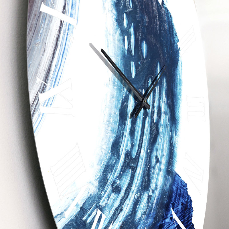 Bleu et rayures noires brossées - horloge murale moderne, Petit