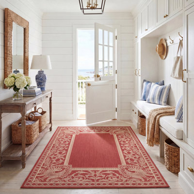 Tapis d'intérieur / extérieur à motif floral rouge / naturel Arneshia