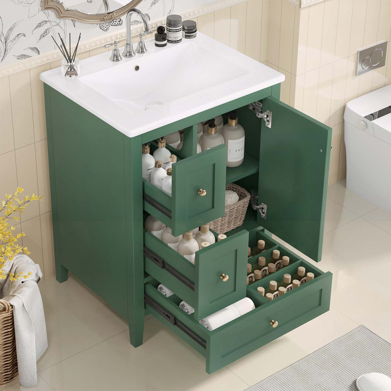 Meuble-lavabo polyvalent avec rangement abondant et fabrication durable, Vert foncé