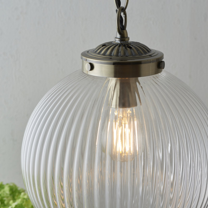 Bateson 1 - Light Globe Pendant, 100cm H x 25cm W x 25cm D, Antique Brass/Clear Ribbed Glass