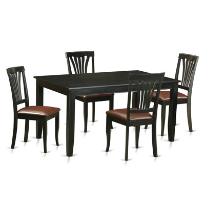 Sisneros 5 Piece Dining Table Set for 4 Includes a Rectangle Kitchen Table and 4 Faux Leather Upholstered Dinette Chairs, 36x60 Inch, Black