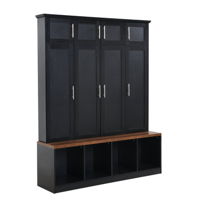 Litwin Storage Bench,Hall Tree with 4 Hanging Hooks,Entryway Cabinet