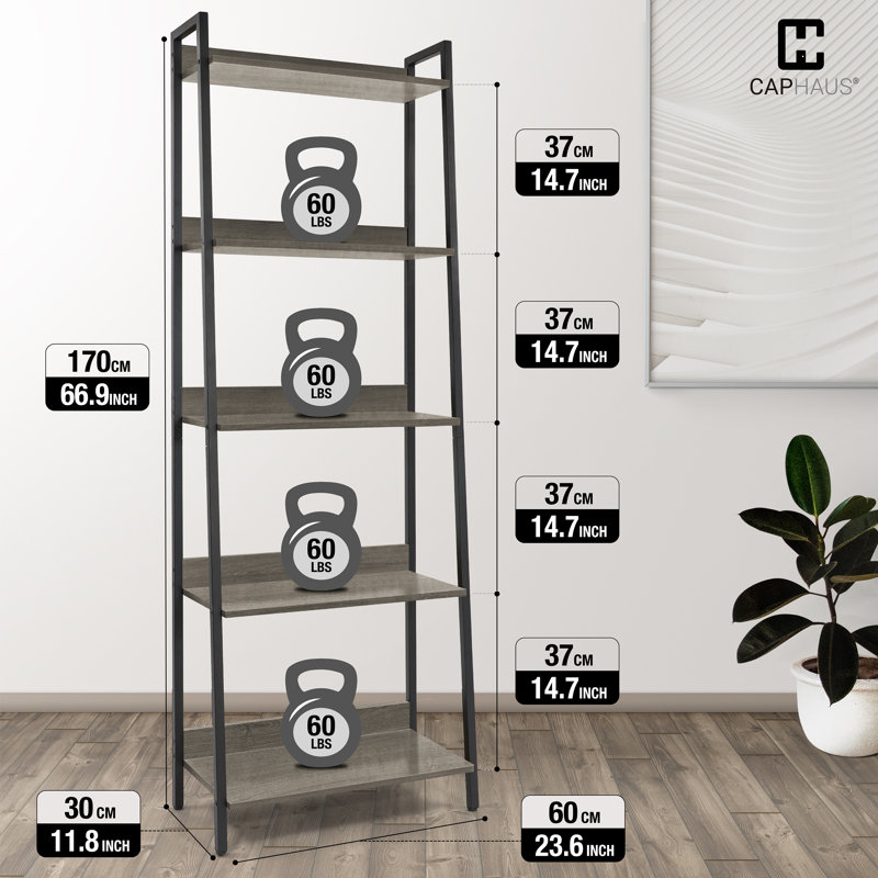 Étagère à 5 niveaux avec étagère de rangement, gris foncé, Gris foncé / noir mat