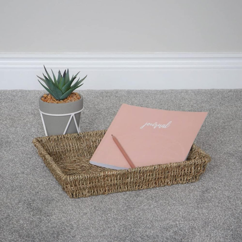 MantraRaj Seagrass Rectangular Storage Tray Hand-Woven for Storage Breakfast Decorative Wicker Tray