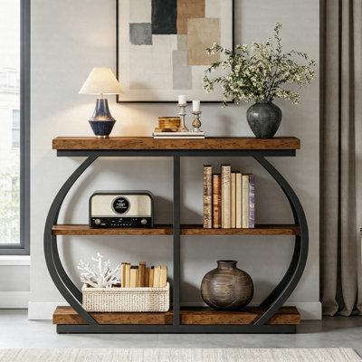 41" Console Table With Storage Shelves, 3-Tier Narrow Sofa Table, Industrial Entryway Table With Metal Frame For Hallway Living Room