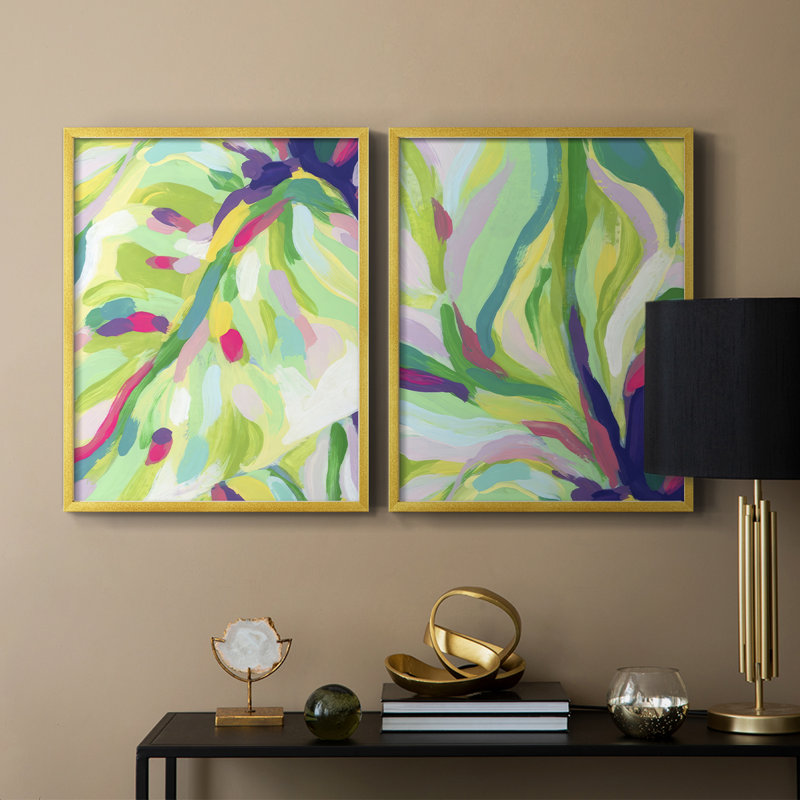 «Bright Tropical Abstraction I», reproduction encadrée de qualité supérieure - prête à être accrochée - aucun clou requis - aucun clou requis