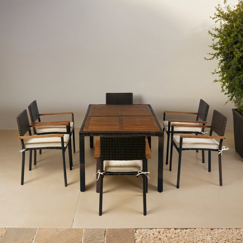 Ensemble de salle à manger d'extérieur 7 pièces avec table et chaises