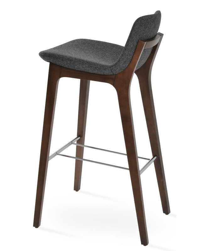Pera HB Wood Bar & Counter Stool, Bar Stool (29" Seat Height), Dark Grey Wool