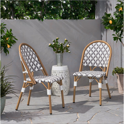 Outdoor PE Ratten And Aluminum French Bistro Chair, Set Of 2, Bamboo Print Finish