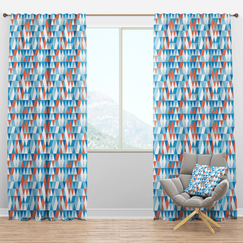 Panneau de rideau simple semi-diaphane avec passe-tringle Mid-Century Triangular Design II, l 52 po x L 120 po