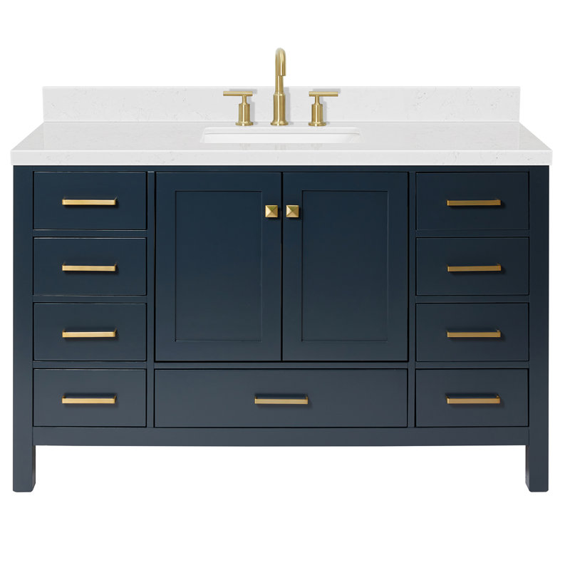  54" Double Bathroom Vanity Set, Midnight Blue / Satin Brass