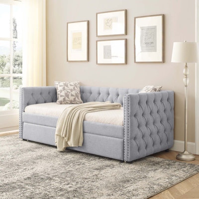 Barkha Upholstered Daybed with Trundle, Tufted Bed with Button and Copper Nail by Lark Manor
