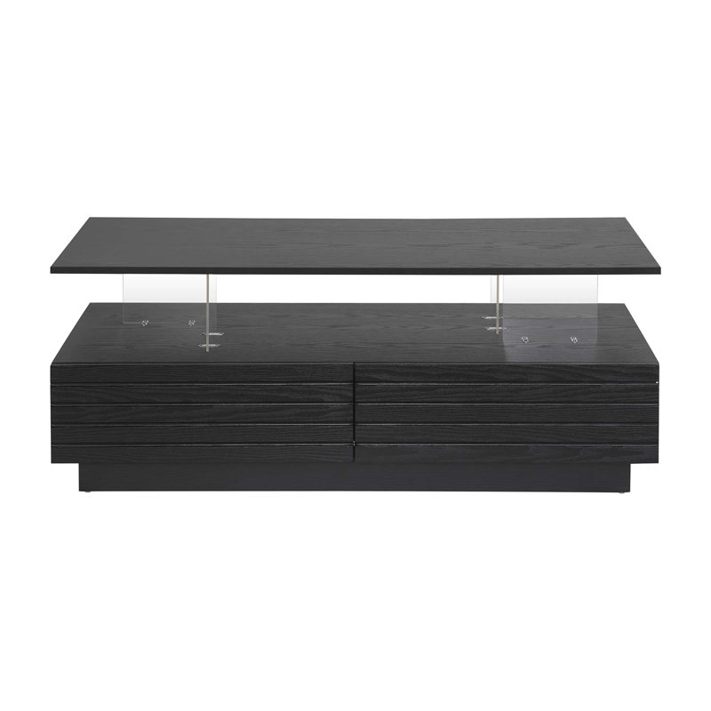 Table basse moderne à 2 tiroirs avec lumières DEL modernes, Noir