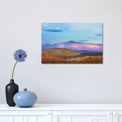 Sunset Lighting up Mountains under a Full Moon in Valley of Fire State Park, Mojave Desert, Nevada 1 Piece Wrapped Canvas Wall Art