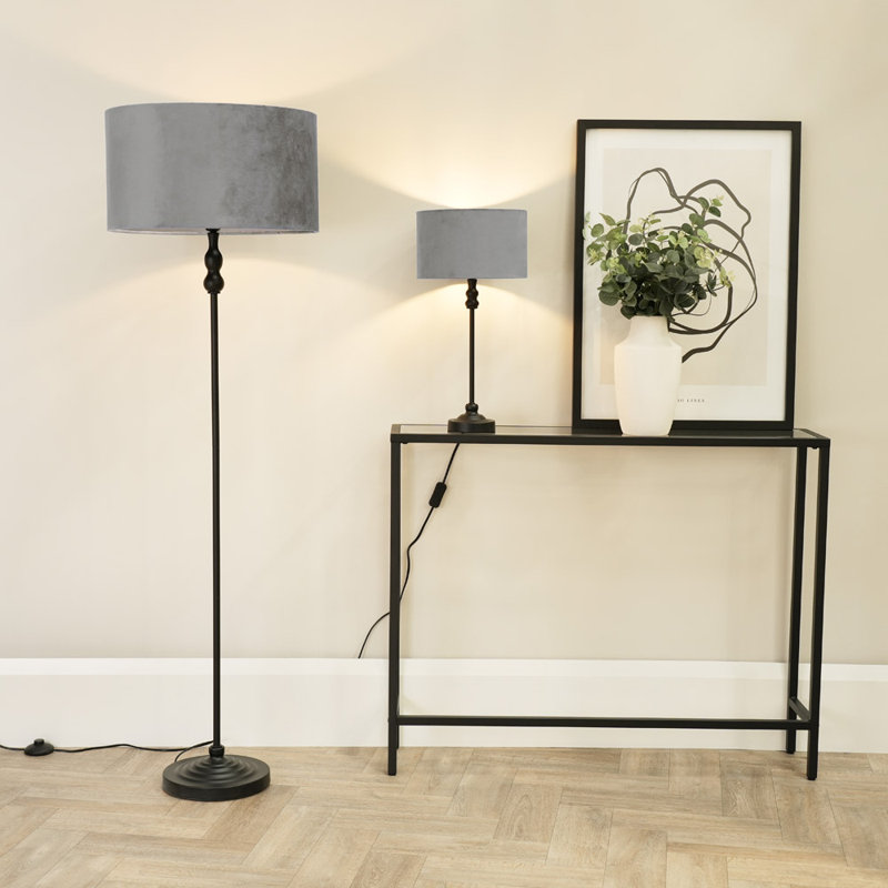 Reselva Metal Table Lamp, Black Base/Grey Shade