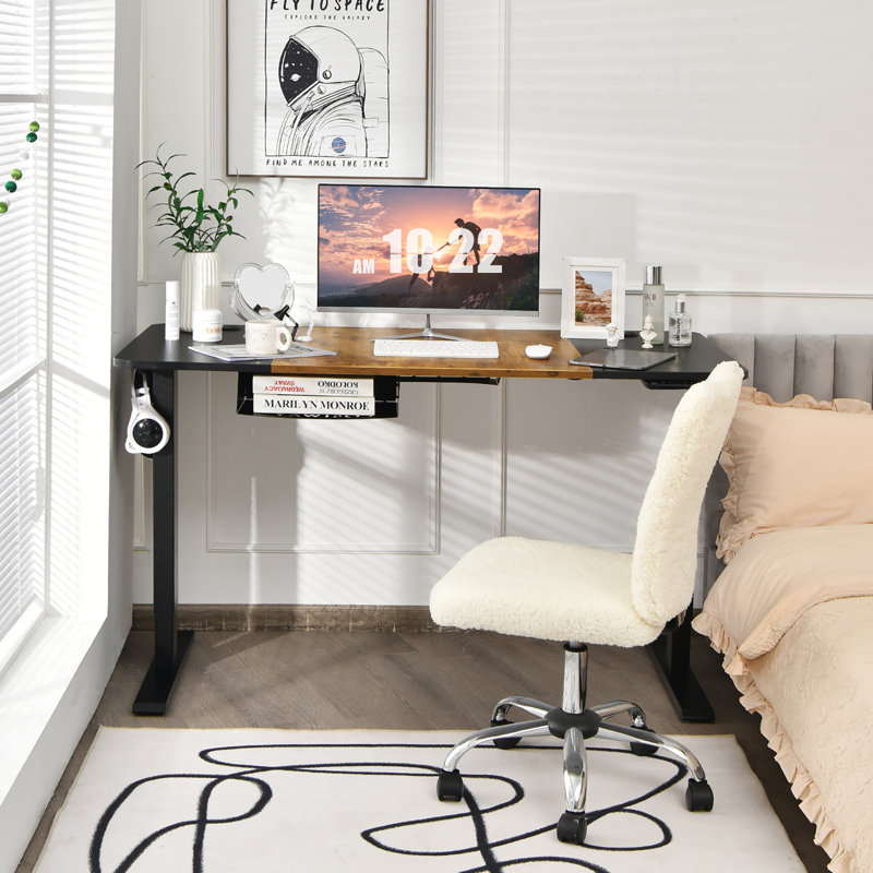 Dayesha Adjustable Metal Base Standing Desk, Black/Brown/Black