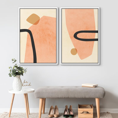 «Modern Abstract Shapes Coral And Black», 2 pièces