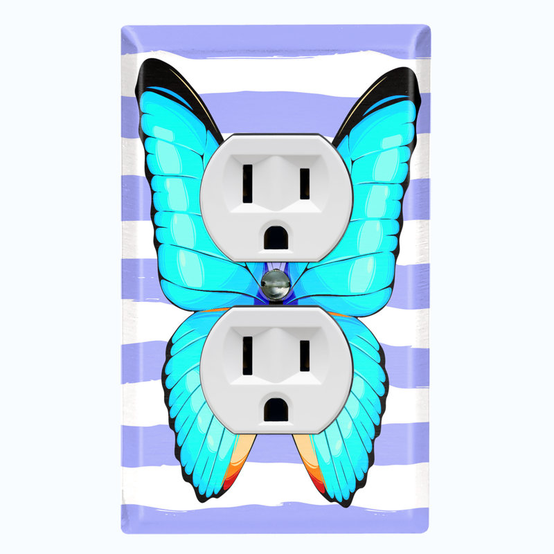 Metal Light Switch Plate Outlet Cover (Blue Butterfly Purple Stripes - Single Toggle)