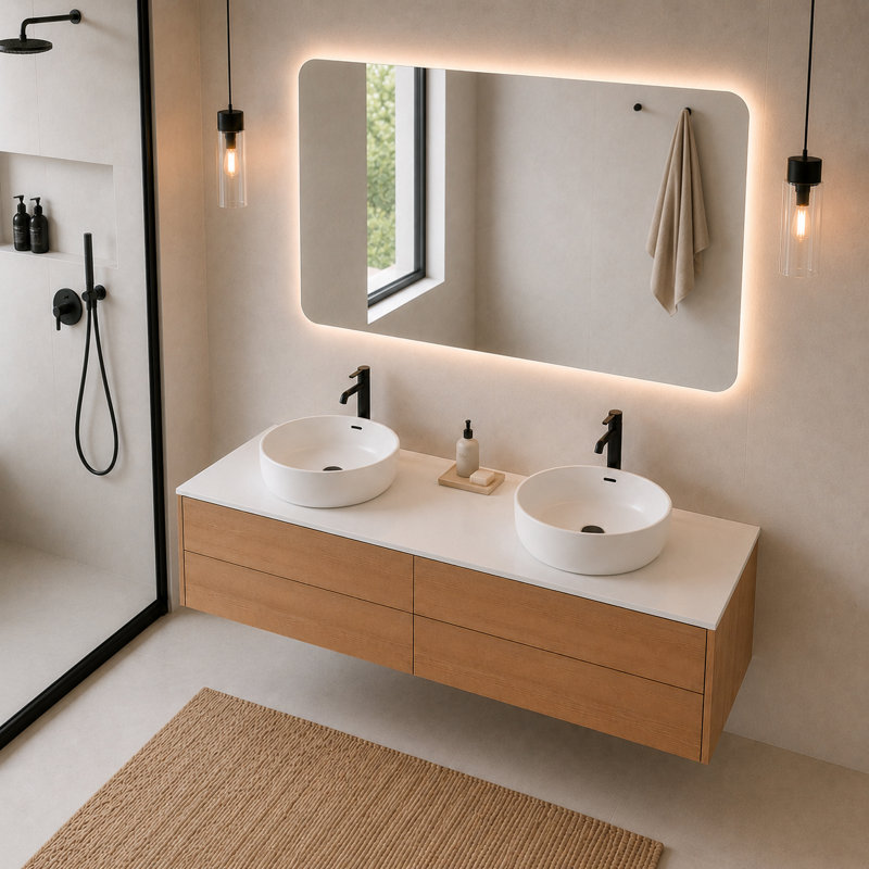 Plateau de meuble-lavabo double 60 po Modern
