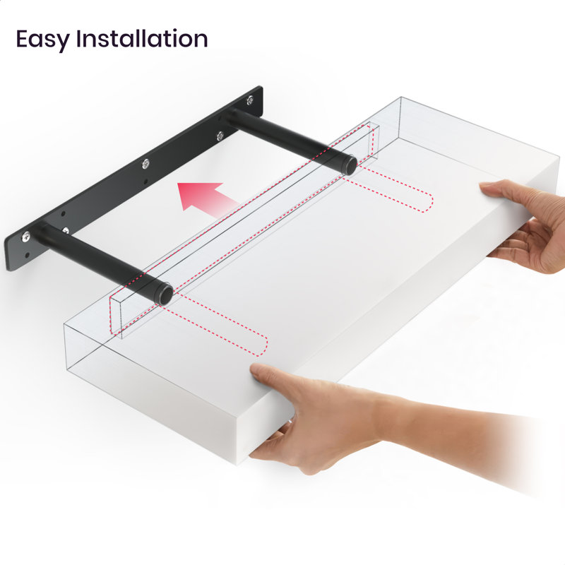 White Veneered 16" Floating Wall Shelves with Invisible Brackets, 2-Pack
