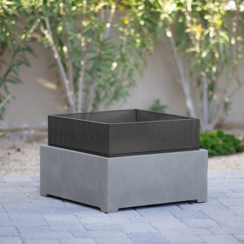 Allyiah Square Magnesium Oxide Wood Burning Smokeless Fire Pit, Light Grey