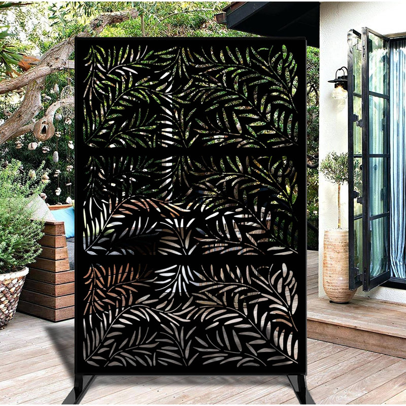 Decorative Outdoor Metal Privacy Screen Panel Checkered Pattern in Black