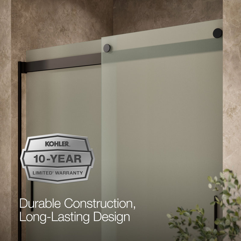 Levity 59.63" x 59.75" Bypass Bath Door with CleanCoat® Technology, Anodized Dark Bronze, Frosted