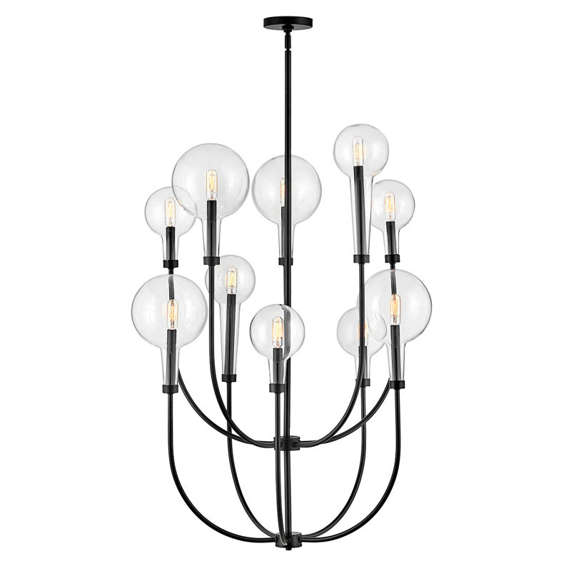 Alchemy 10-Light Clear Tapered Globe Pendant w/ U-Shaped Stems, Black