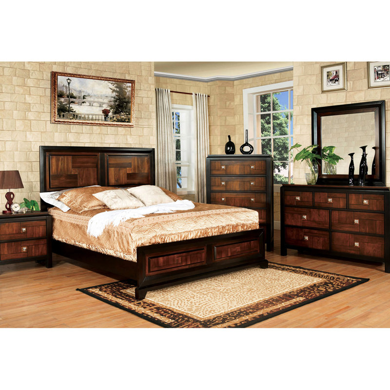 Lit moderne grand lit, bois massif avec / couleur noyer, tête de lit style contemporain pour meubles de chambre à coucher