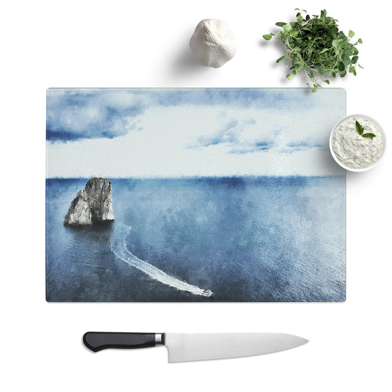 Boat in Capri Italy Painting Chopping Board, 0.4cm H x 28.5cm W x 39cm L