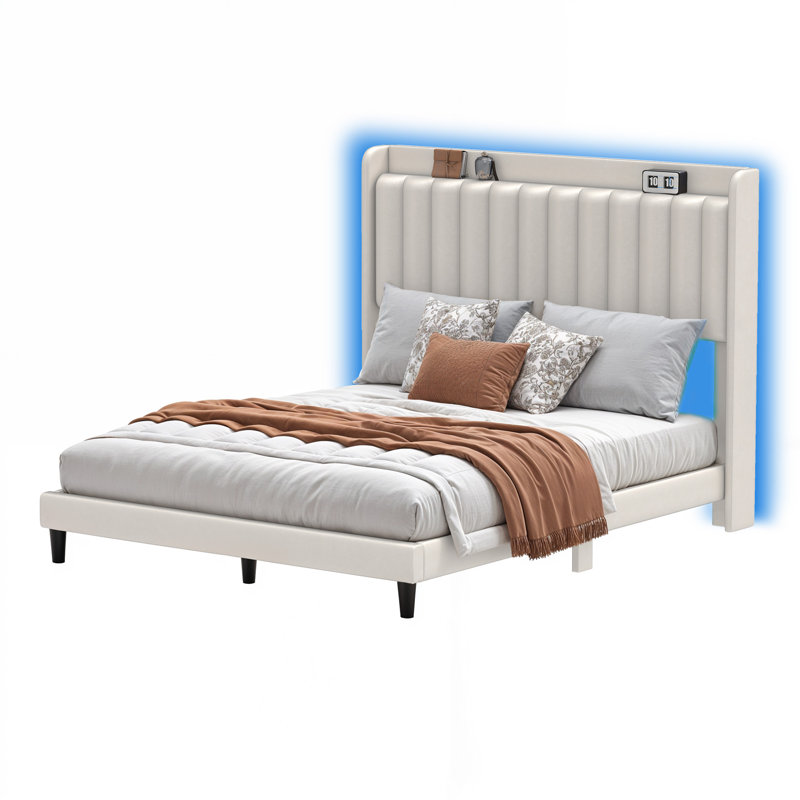 Lit plateforme tapissier avec lumières DEL, Grand