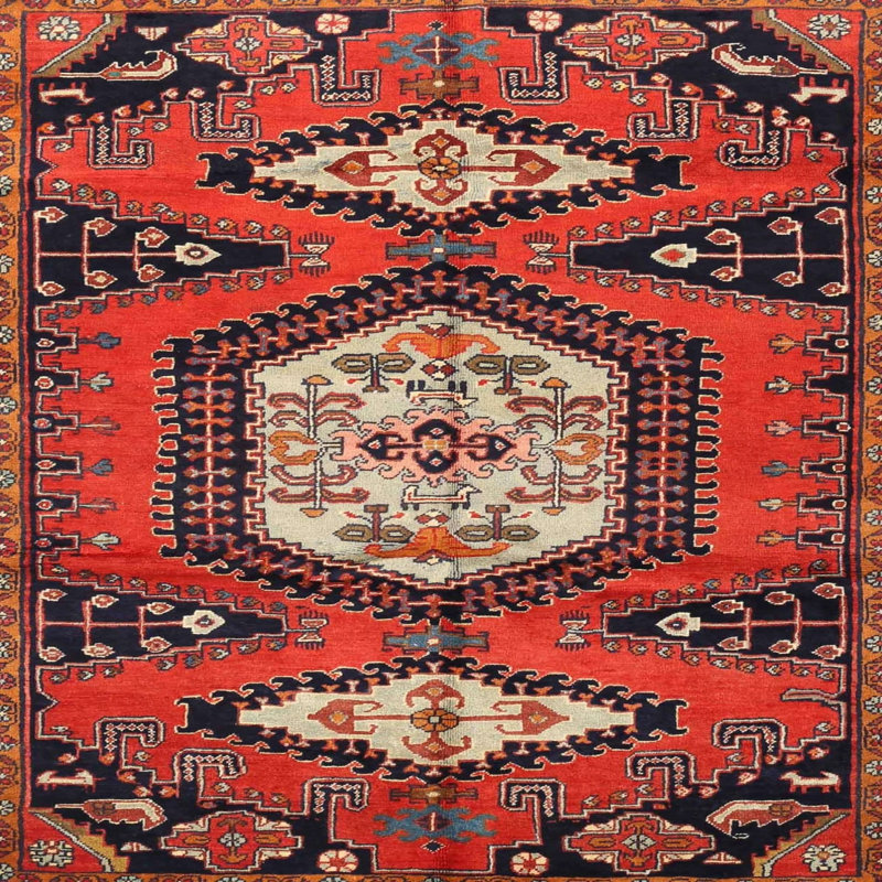 Tapis traditionnel rouge / noir Som, Rond 5 pi