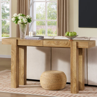Console de 63 po en bois de style minimaliste moderne pour le hall d'entrée et le salon avec 2 tiroirs