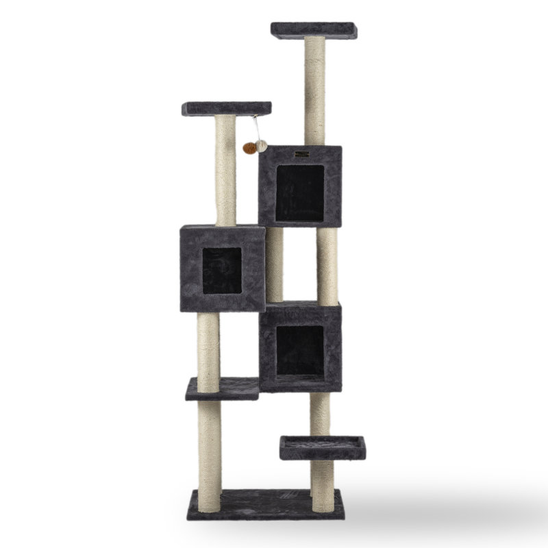 Extra Large Gray Faux Fur Cat Tree with Sisal Posts
