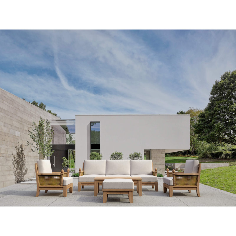 Luxe Outdoor 7 - Piece Teak Conversation Set, Light Beige