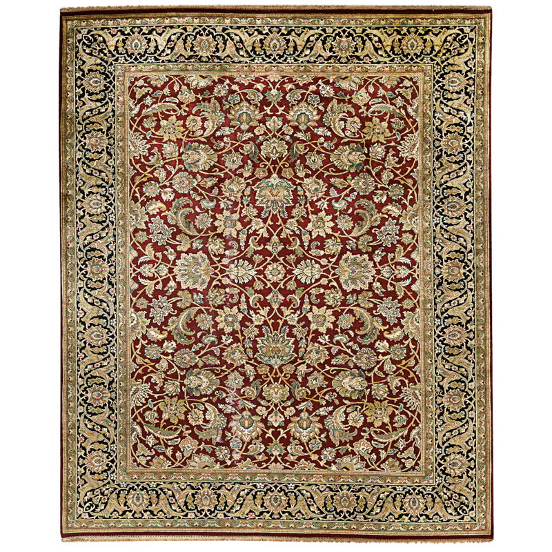 Hand Knotted Area Rug, Red And Black, Rectangle 11'9" x 9'3"