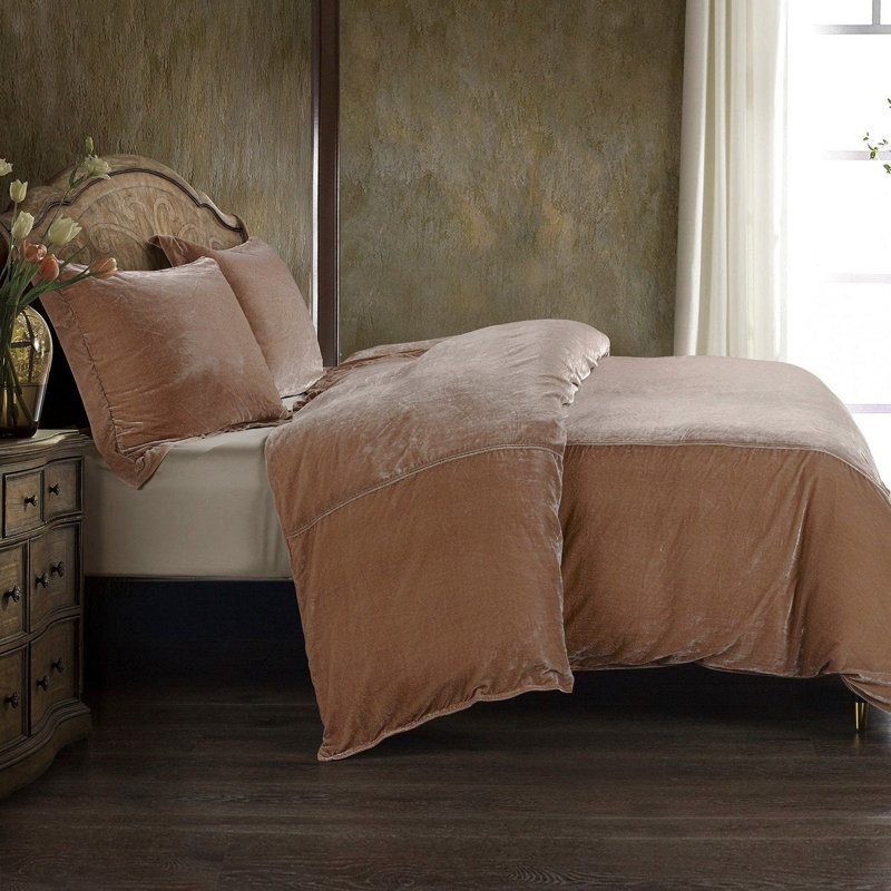Stella Faux Silk Velvet Classic Chic Modern Rustic Romantic Western Duvet Cover Set, King Duvet Cover + 2 King Shams