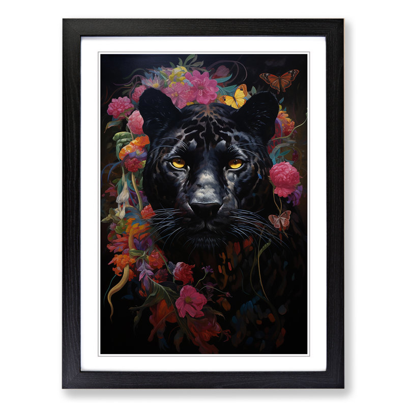 Panther Renaissance - Single Picture Frame Print on Wood, 34" H x 25" W x 2" D, Black