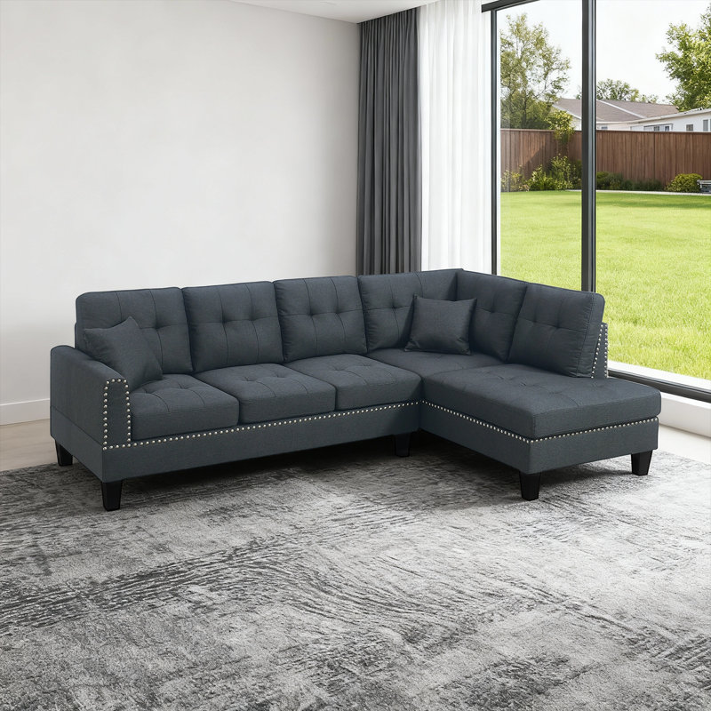 L-shaped Sectional Sofa With Tufted & Removable Cushions