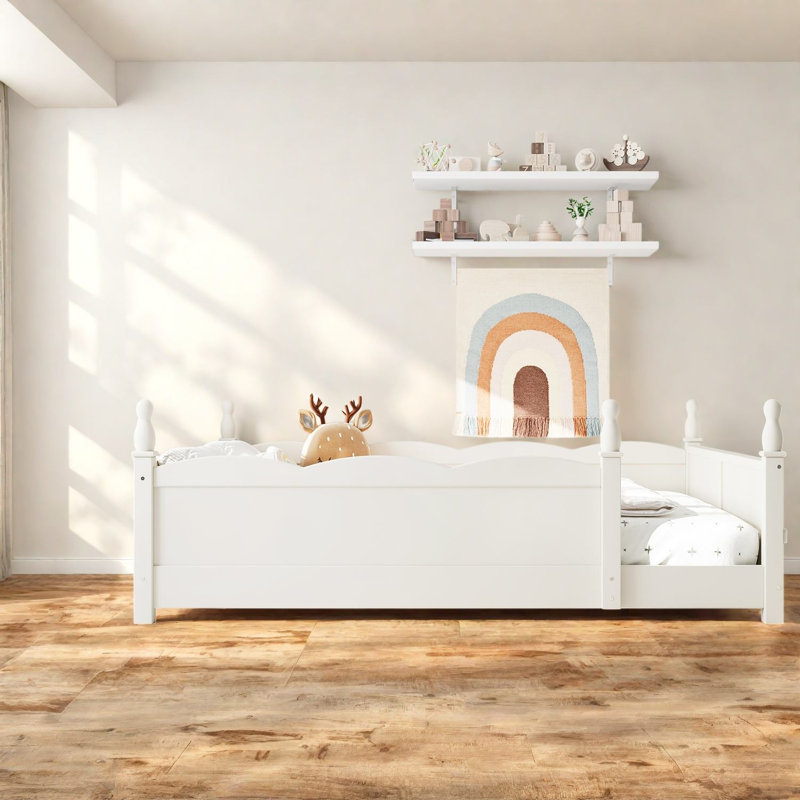 Lit double sécuritaire avec rangement, panneau de fibres à densité moyenne en bois de style Montessori pour chambre d'enfant